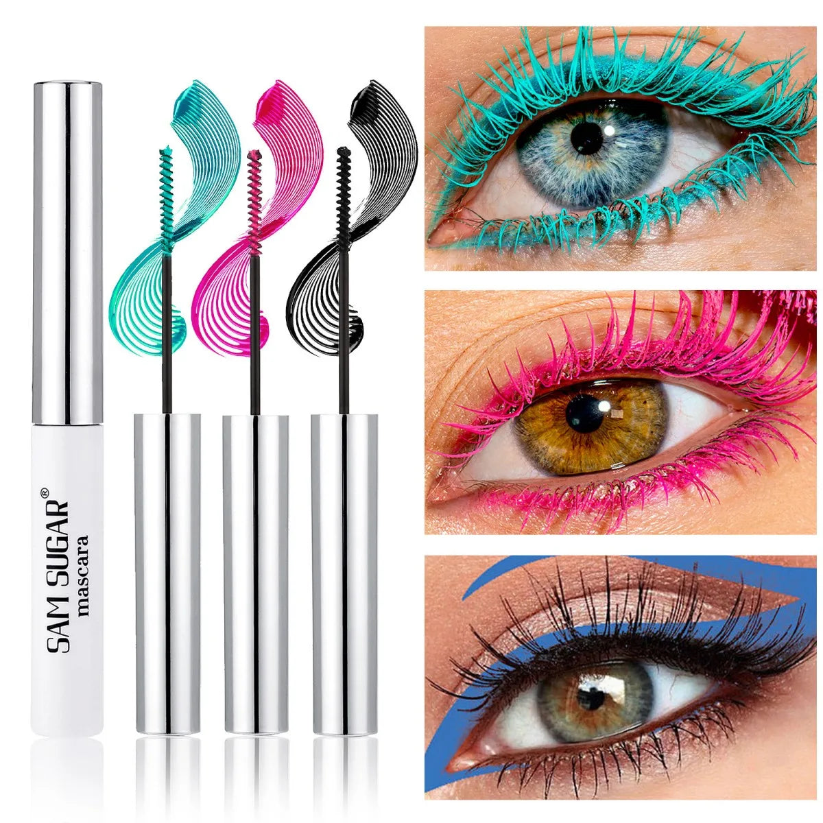 Colored Mascara Eyelashes, Purple Blue Red White Black Colorful Waterproof Mascara Charming Long Lasting Voluminous Mascara Eye