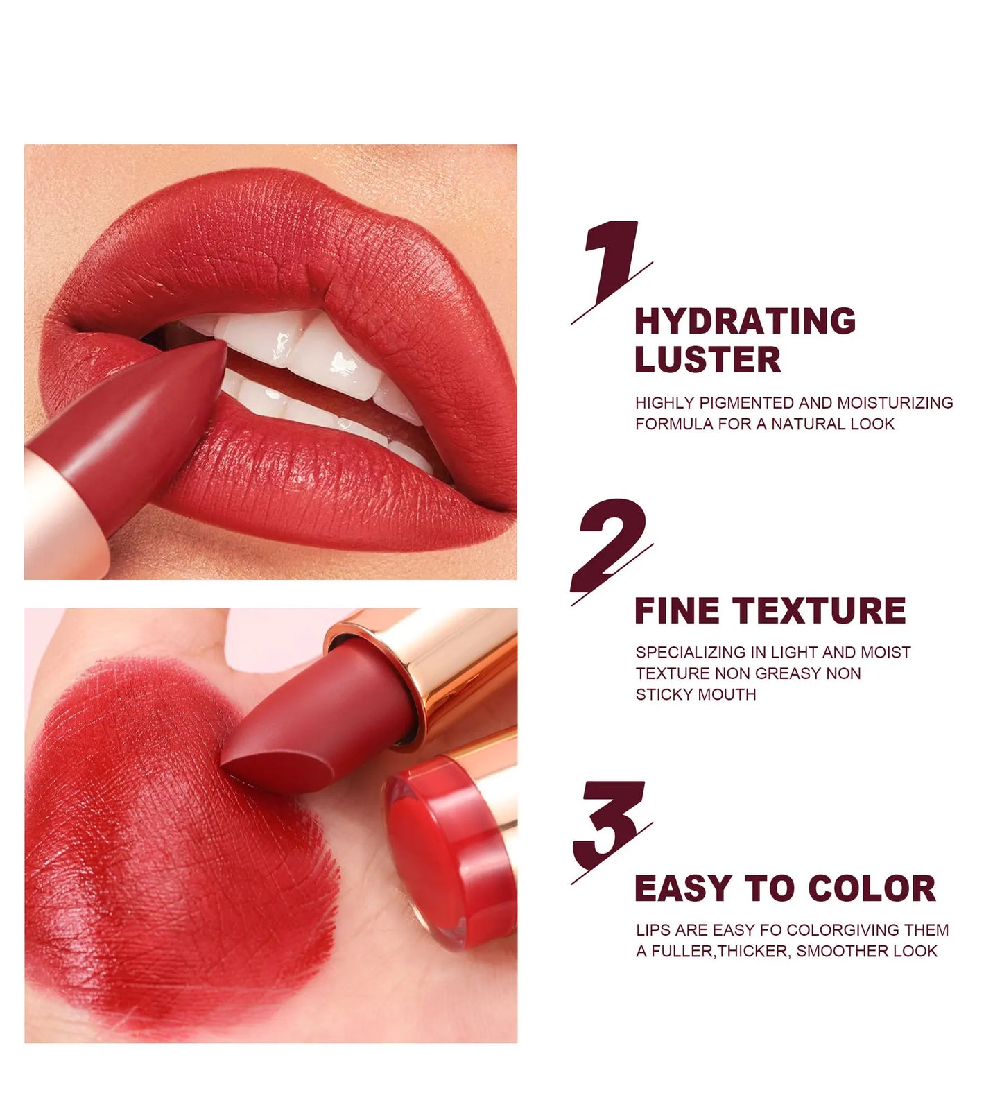 8-Colors Matte Lipstick Sexy Red Waterproof Lip Stick Long Lasting Smudge-free Classic Highly Pigmented Velvet Lip Tint Makeup