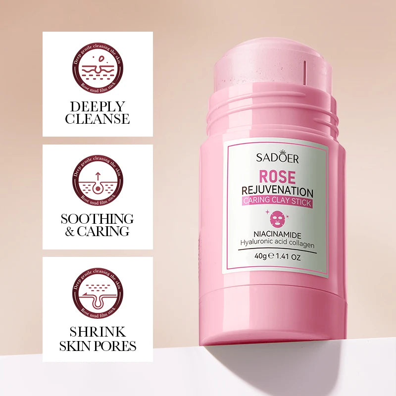 SADOER Rose Face Masks Stick Clay Mask Shrink Pores Deep Blackhead Remover Facial Cleansing Moisturizing
