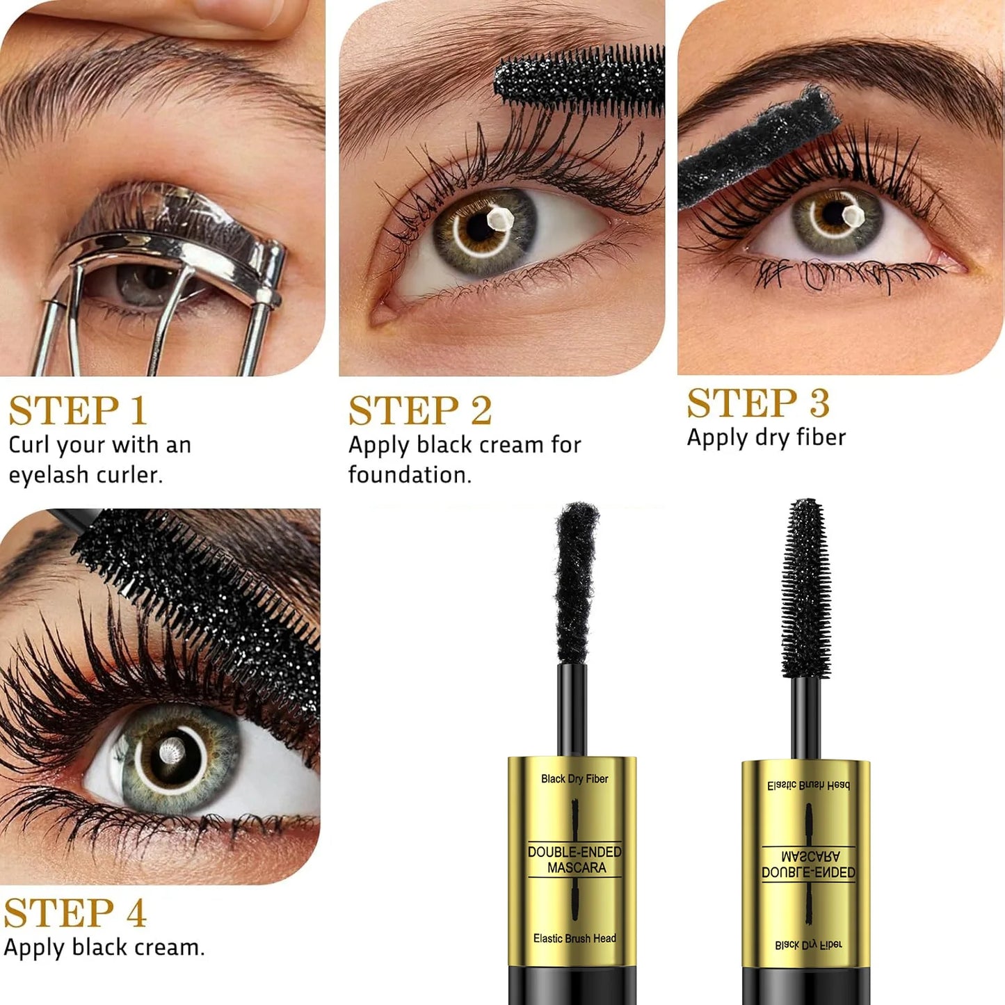 QIC Double In-one Mascara Silk Fiber Mascara Waterproof Mascara Eyelash Extension Black Thick Lengthening Eye Lashes Cosmetics