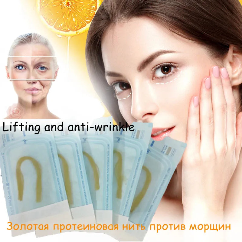5Bags/60Pcs Absorbable Anti-wrinkle Face Filler Women Beauty Care Skin Collagen Based Protein Thread Gold Protein Line Skin Care