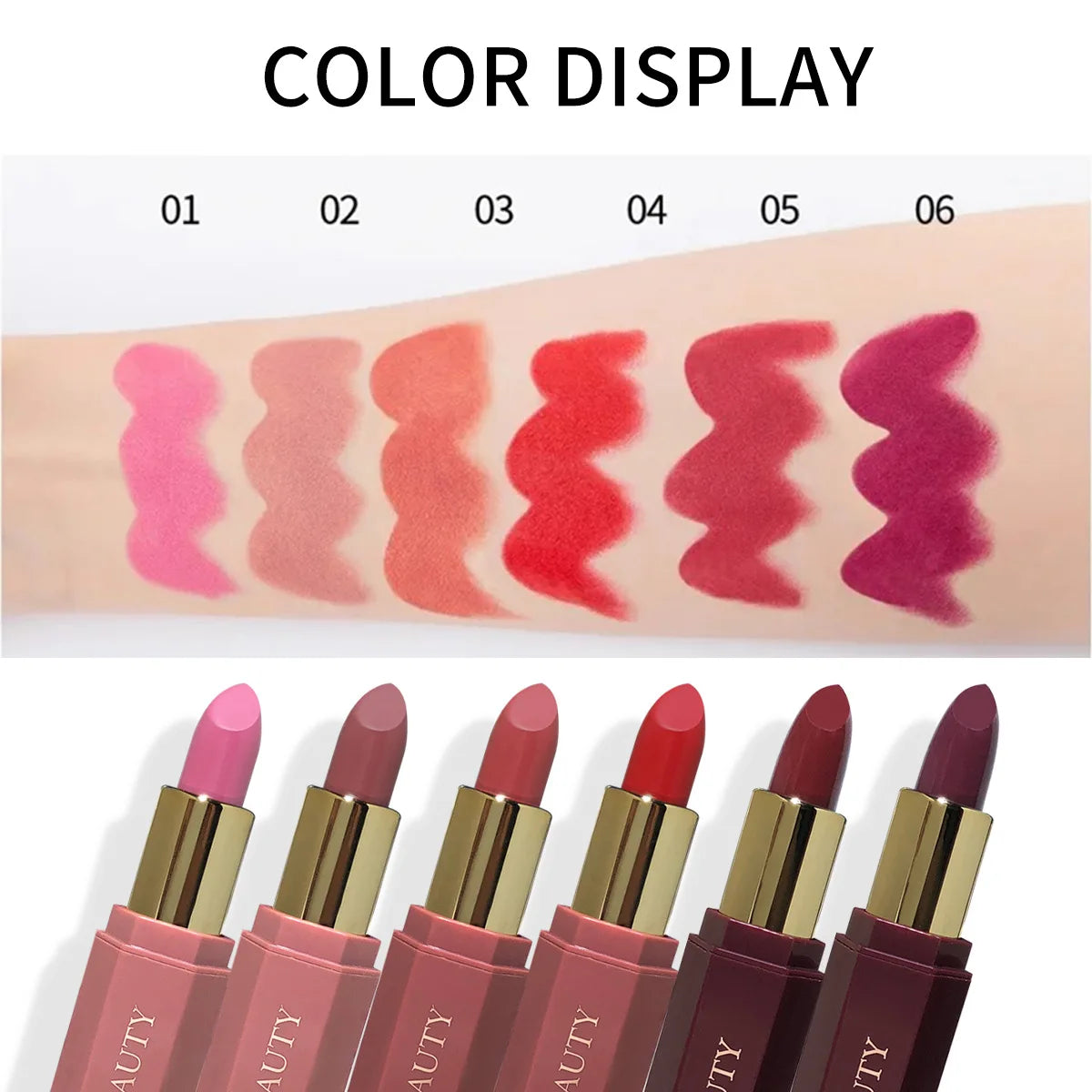 JUJU DREAM Six-color matte lipstick, non-fading non-stick cup, long-lasting velvet luster, matte lipstick waterproof lipstick