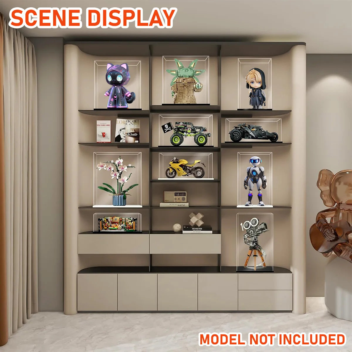 1:14 Scale Transparent Acrylic Display Box, Suitable for Protection and Display of Small Collections of Toy Car Model Building Blocks (Inner Circle Size 37X19X12Cm)
