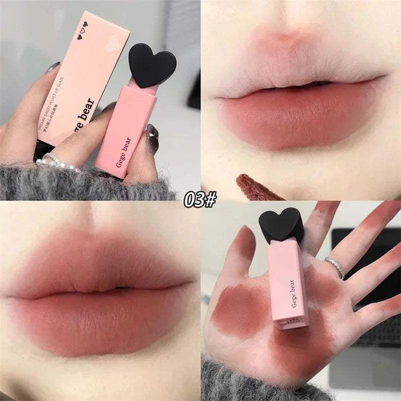 Dream Love Heart Lipstick Velvet Matte Lip Mud Clay Lip Gloss Liquid Lip Tint Cream Pigment Long Lasting Silky Lips Cosmetics