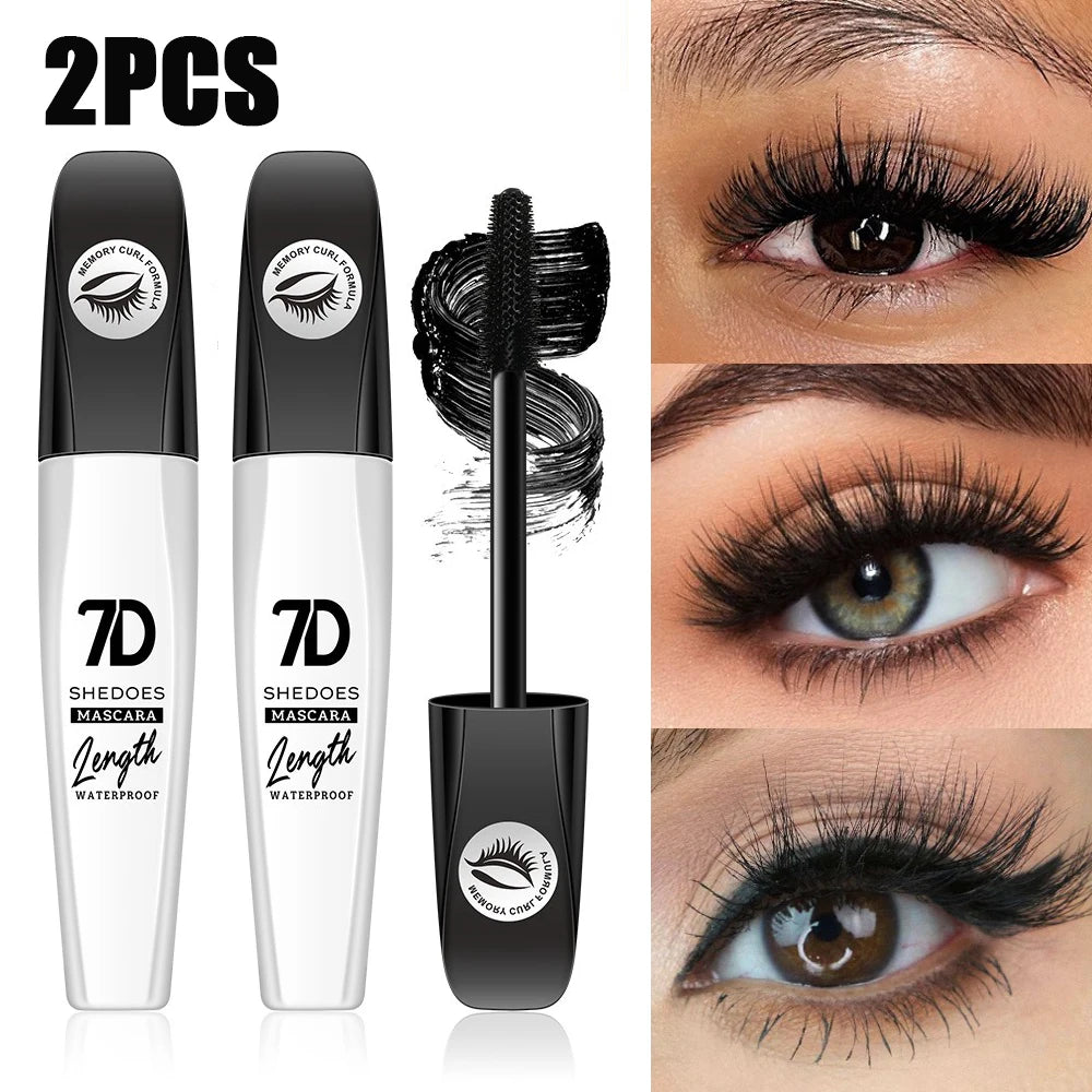 1/2/3PCS 7D Fiber Mascara Ultra Lengthening & Thickening Mascara Brush False Eyelash Effect Waterproof Mascara Black Fiber Masca