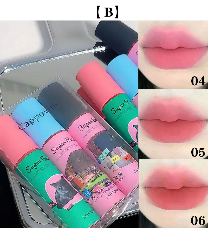 1PC/3PC Lovely Cat Collage Lipgloss Long Lasting Matte Lipstick Lip Makeup Tint Nude Red Lipgloss Waterproof Lipstick Cosmetics