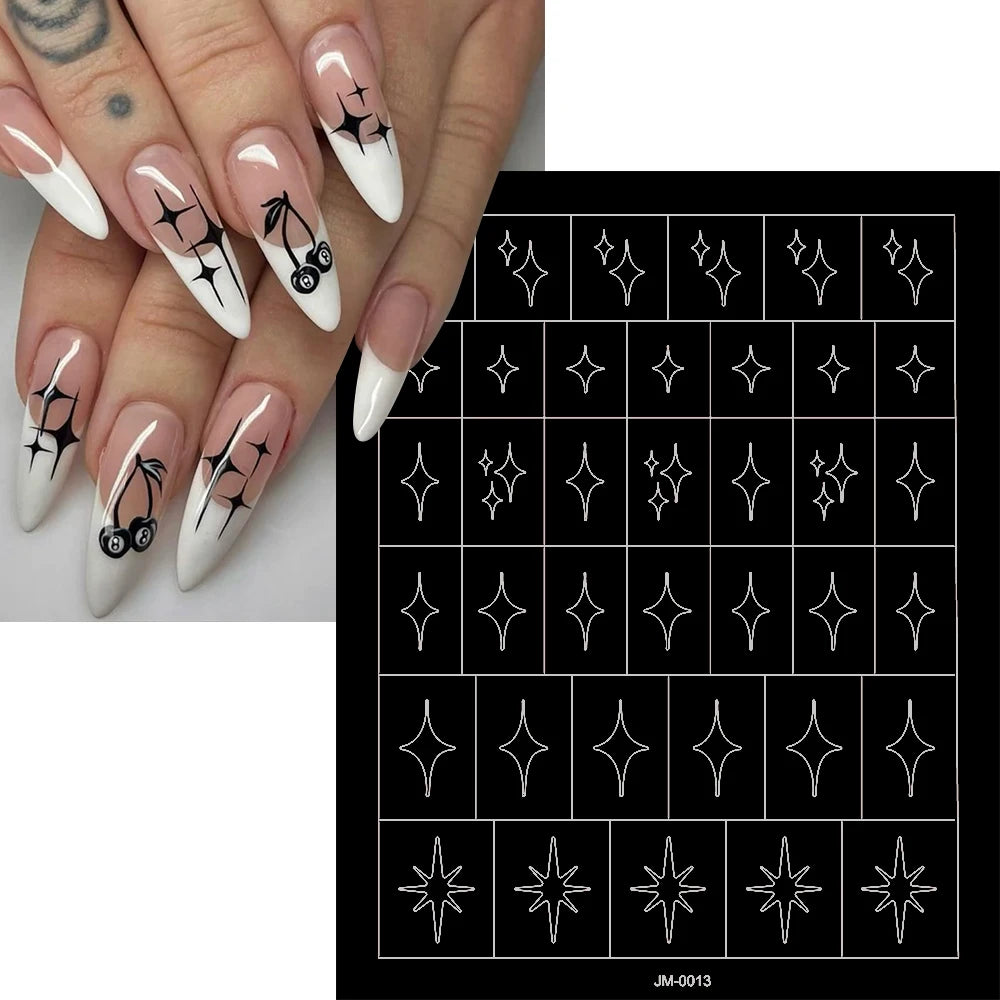 3D Airbrush Stencils Nail Stickers for French Tips Self-adhesive Wavy Lines Strips Nail Decals French Tips Guide Tool Nail Decor