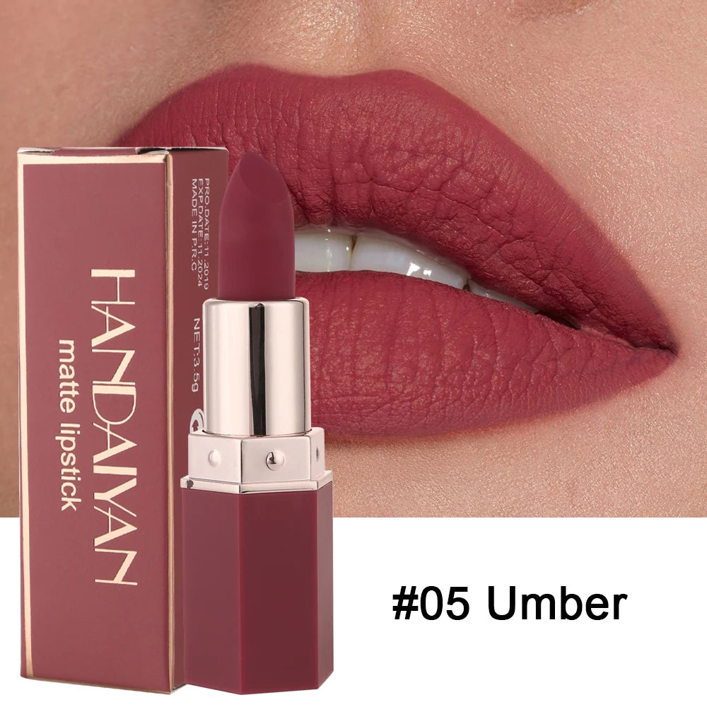 Moisturizing Matte Lipstick 6 Shades Long Lasting Non Transfer Nude Lip Gloss HANDAIYAN Cosmetics For Ladies