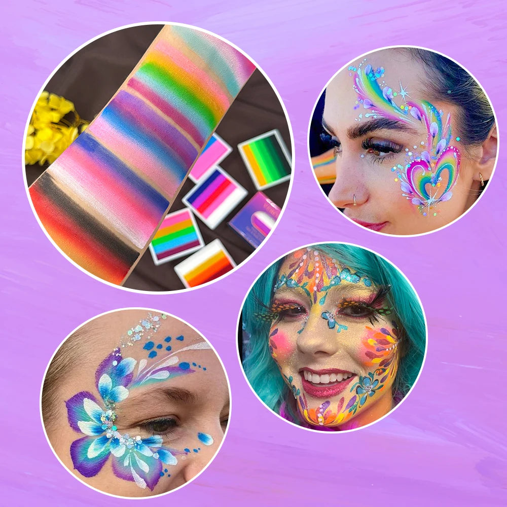 2pcs Rainbow Face & Body Paint,8g Split Cake Non-Toxic Paint Makeup Palette-Vibrant Mixed Colors For Festivals,Butterfly Makeup