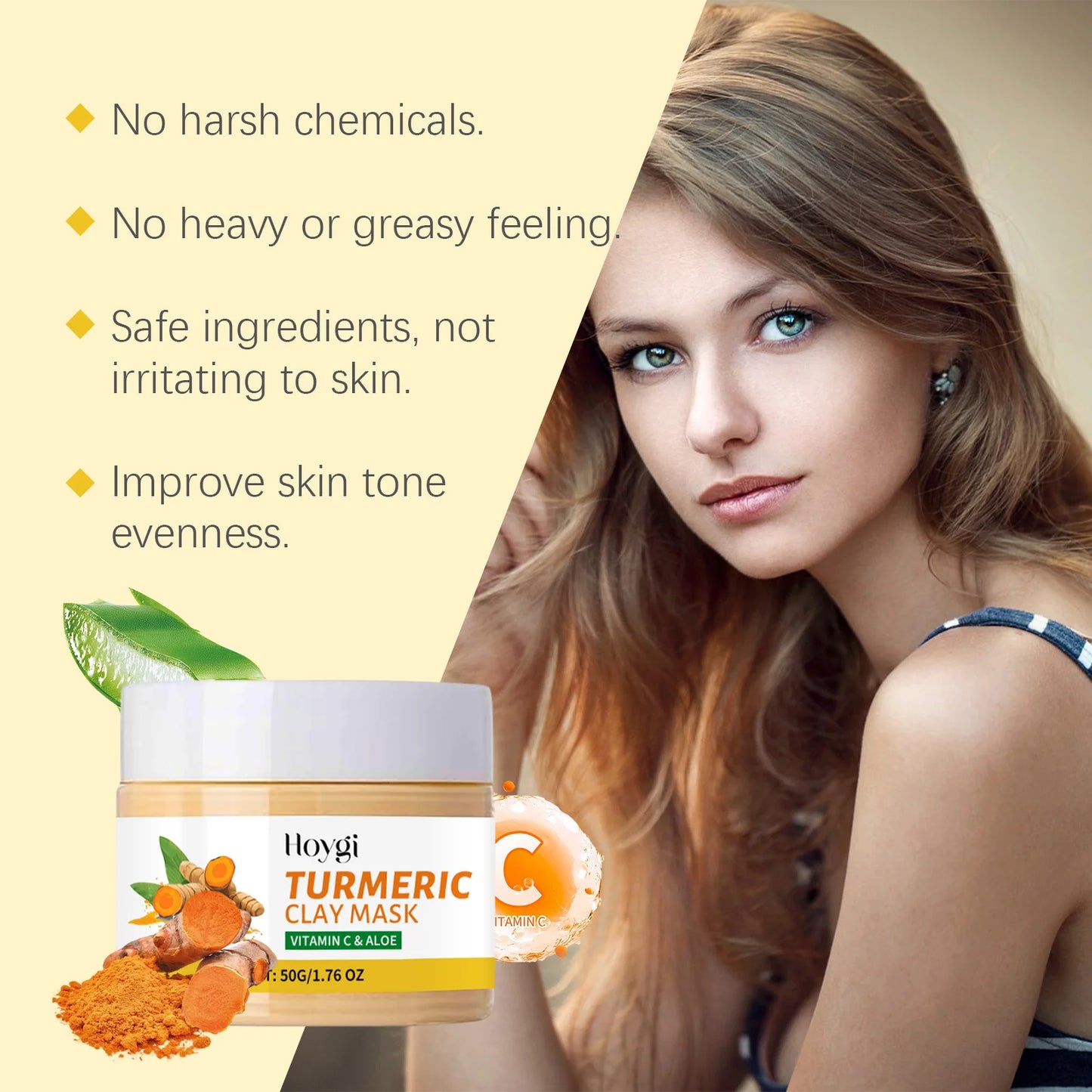 Turmeric Vitamin C Clay Mask Deep Cleansing Dull Skin Brighten Refining Pores Oil Control Dark Spot Remover Face Masks Skincare