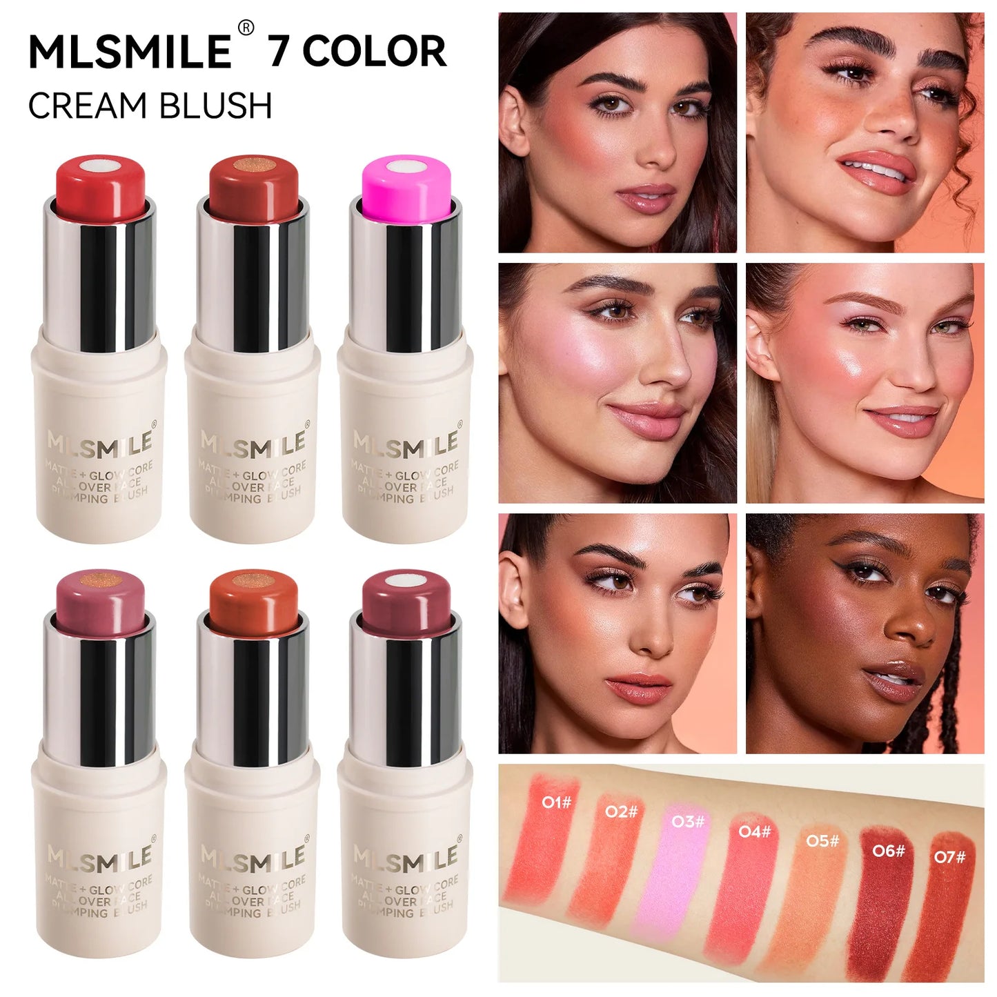 Multi-Tone Creamy Blush Stick Makeup Long-Lasting Waterproof Simple High-End Lip Cheek Tint High Pigment Hydrating Pink Blusher