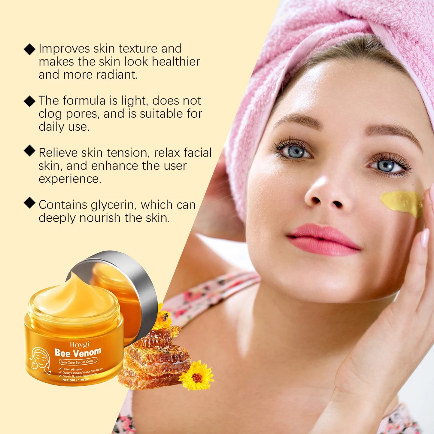 Bee Venom Skin Care Serum Cream Relieve Dry Skin Nourishing Skin Elastic Moisturizing Tightening Smoothing Brightening Cream