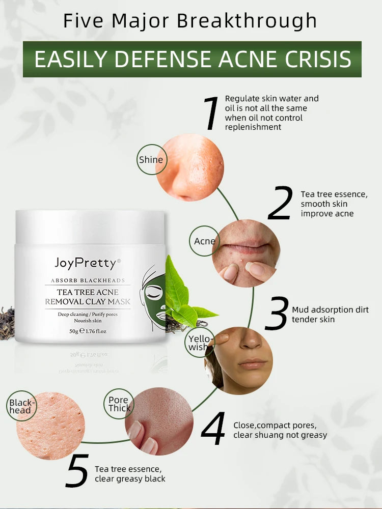 Tea Tree Face Masks Oil Control Shrink Enlarged Pores Blackhead Remover Nourishing Facial Cleansing Clay Mask Skin Care Beauty