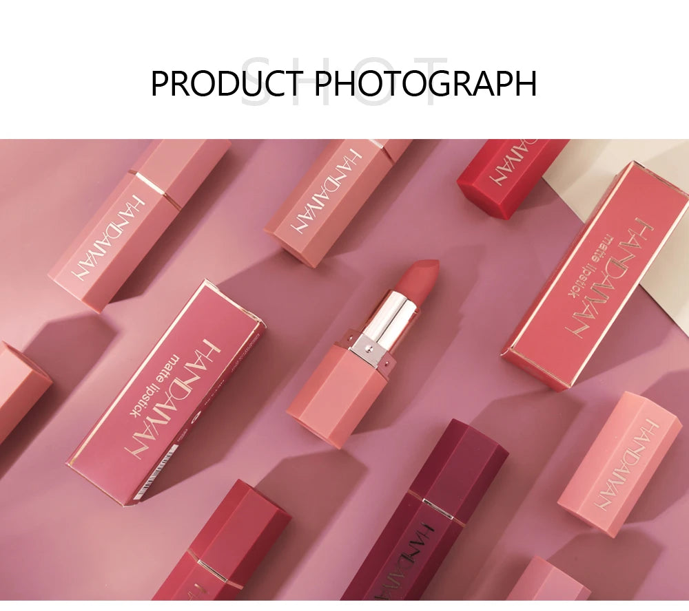 Moisturizing Matte Lipstick 6 Shades Long Lasting Non Transfer Nude Lip Gloss HANDAIYAN Cosmetics For Ladies