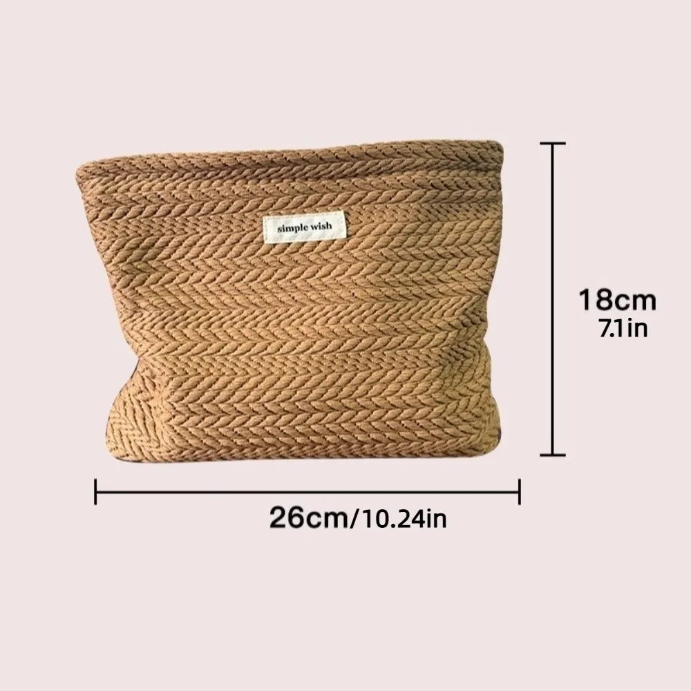 Handbag Woven Fabric Makeup Bag for Women Large Capacity Solid Color Cosmetic Pouch Small Organizer Zipper Beauty Case Travel