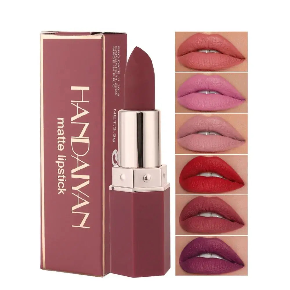 Moisturizing Matte Lipstick 6 Shades Long Lasting Non Transfer Nude Lip Gloss HANDAIYAN Cosmetics For Ladies