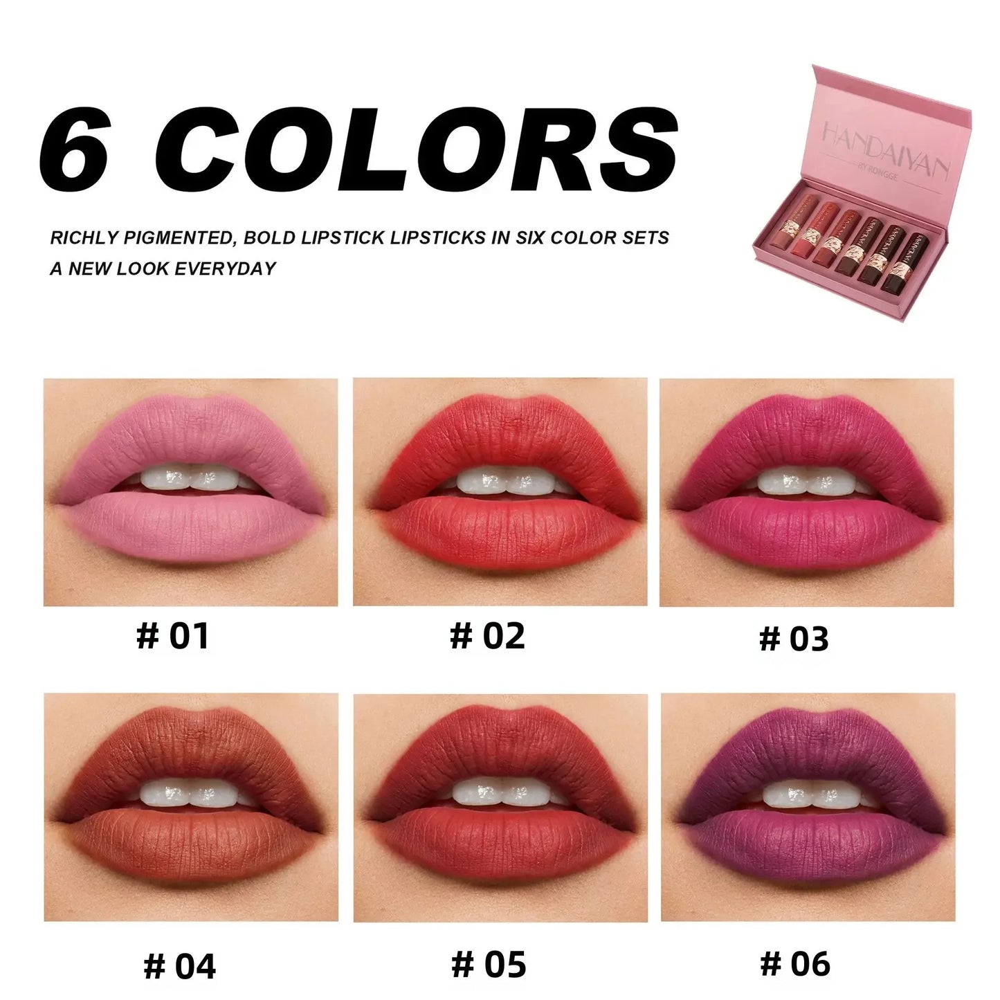 6PCS Velvet Matte Lipstick Set Highly Pigmented Long Lasting Non Drying Silky Smooth Lip Makeup Gift Box For Women