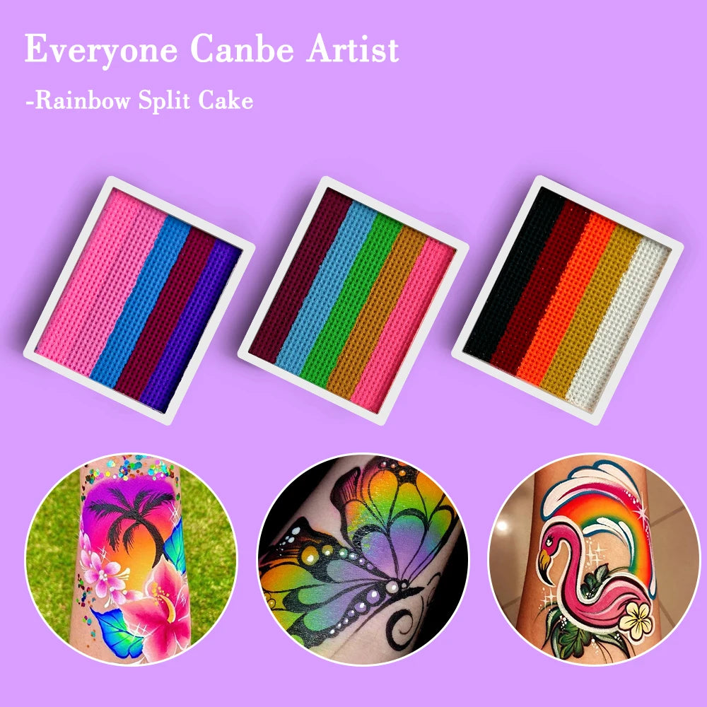 2pcs Rainbow Face & Body Paint,8g Split Cake Non-Toxic Paint Makeup Palette-Vibrant Mixed Colors For Festivals,Butterfly Makeup