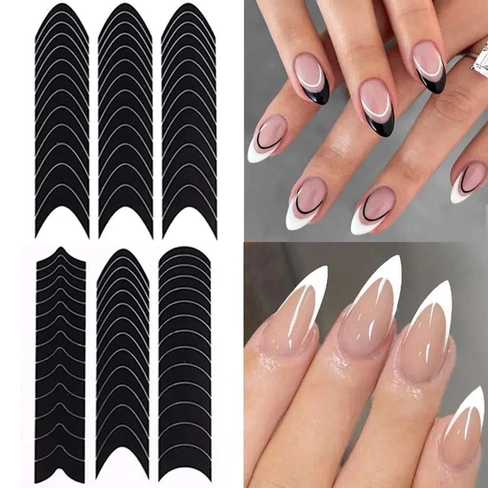 3D Airbrush Stencils Nail Stickers for French Tips Self-adhesive Wavy Lines Strips Nail Decals French Tips Guide Tool Nail Decor