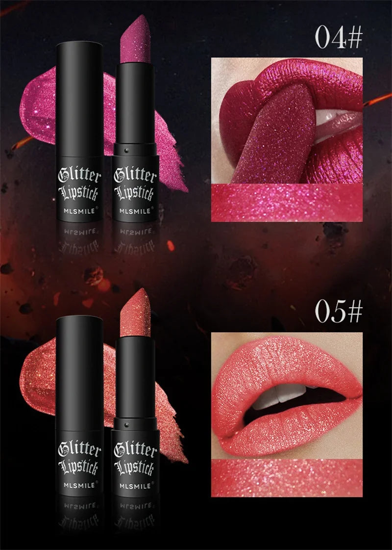 MLSMILE Multi-Color Non-stick Cup Matte Lipstick Lasting Easy Color Black Diamond Lipstick Shimmer Lip Gloss Dark Halloween Look