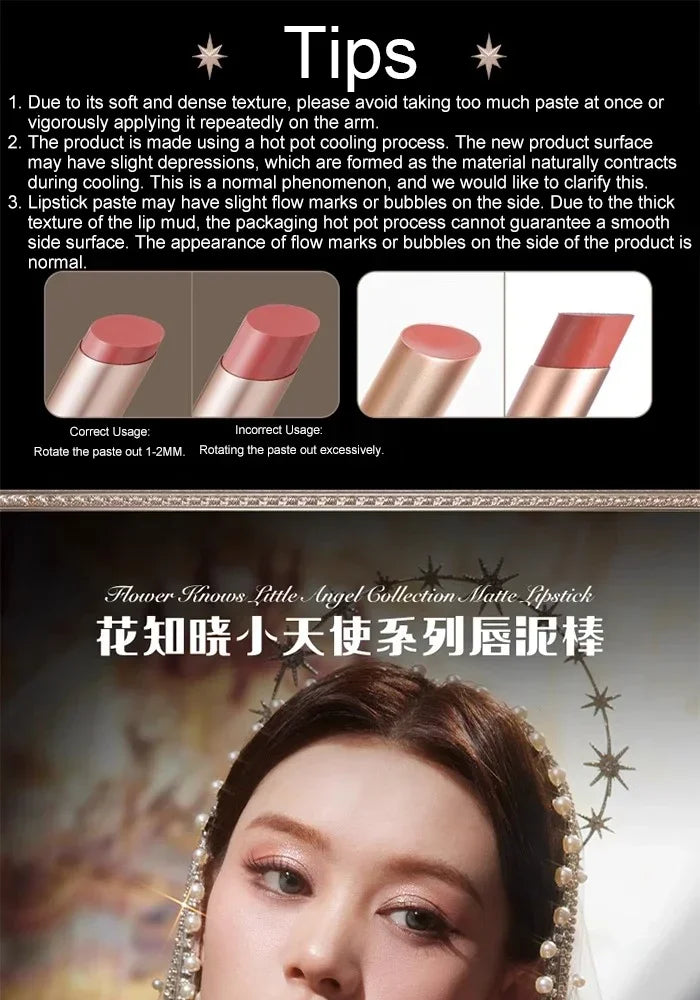 Flower Knows Little Angel Velvet Matte Lipstick Waterproof Long Lasting Soft Moisturizing Lip Gloss K Beauty Clean Girl Makeup