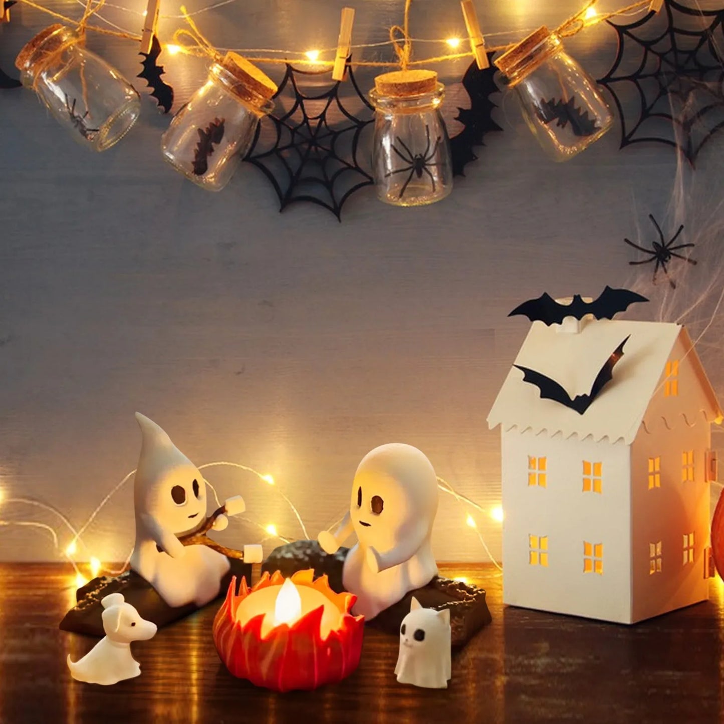 Halloween Ghost Bonfire Party Gathering Spooky Decor Cute Figurine Display Haunted Scene Adventures Halloween Decorations