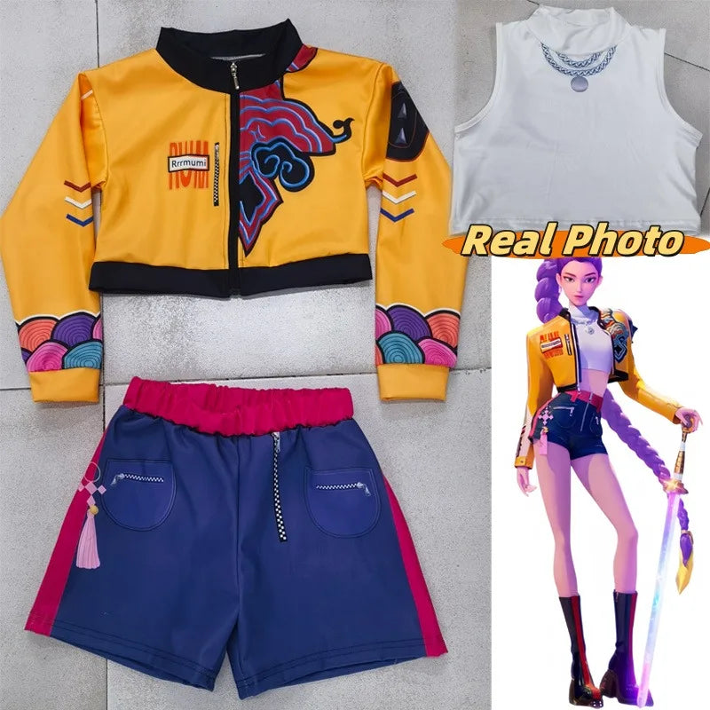 K-Pop Rumi Zoey Mira Demon Hunters Cosplay Costume for Girl Halloween Stage 3D Printed Pattern Role Play Clothes