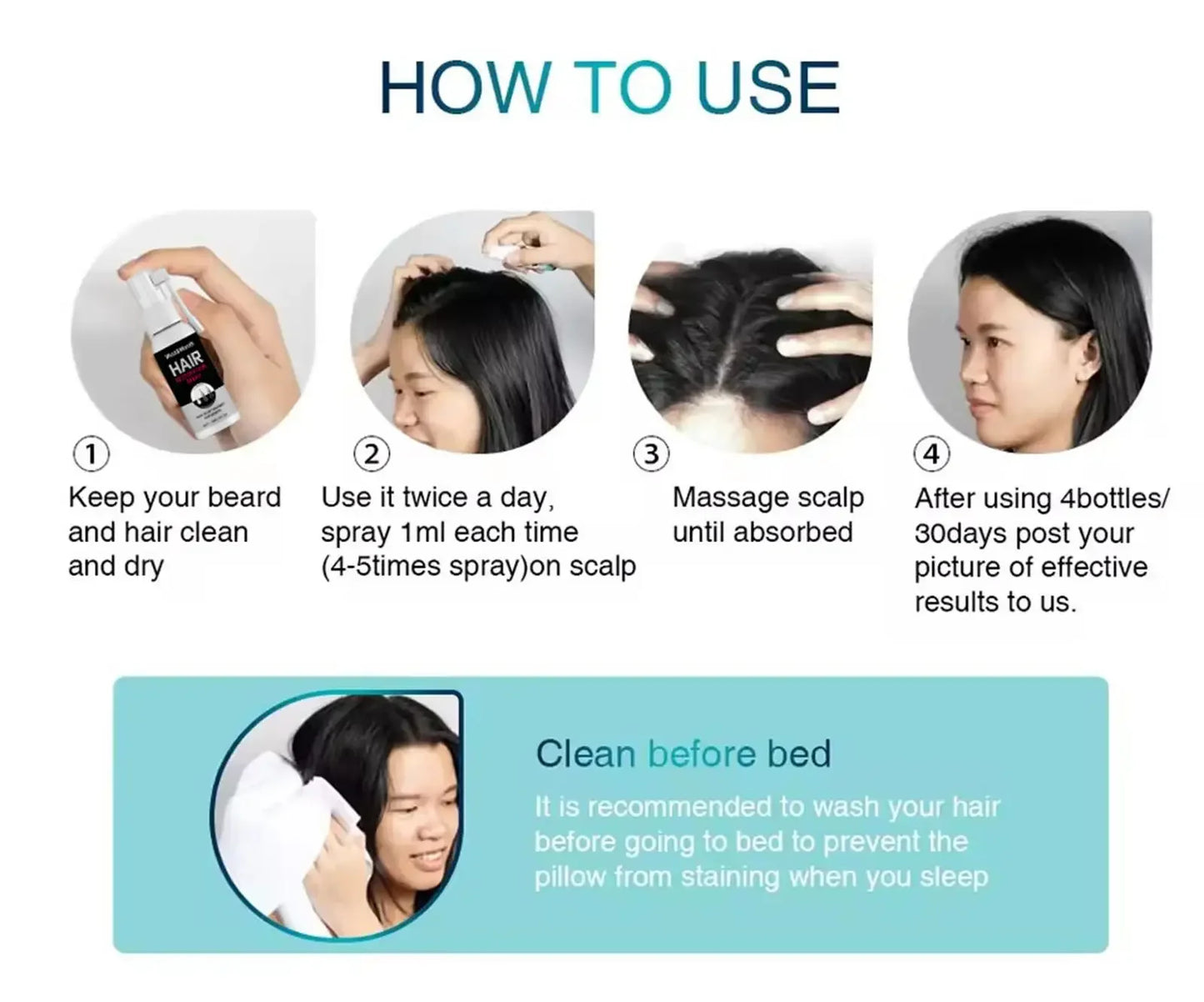 Gray White Hair Treatment Serum Spray Cover White Hair To Black Natural Color Repair Anti Loss Hair Restore Healthy Hair Care