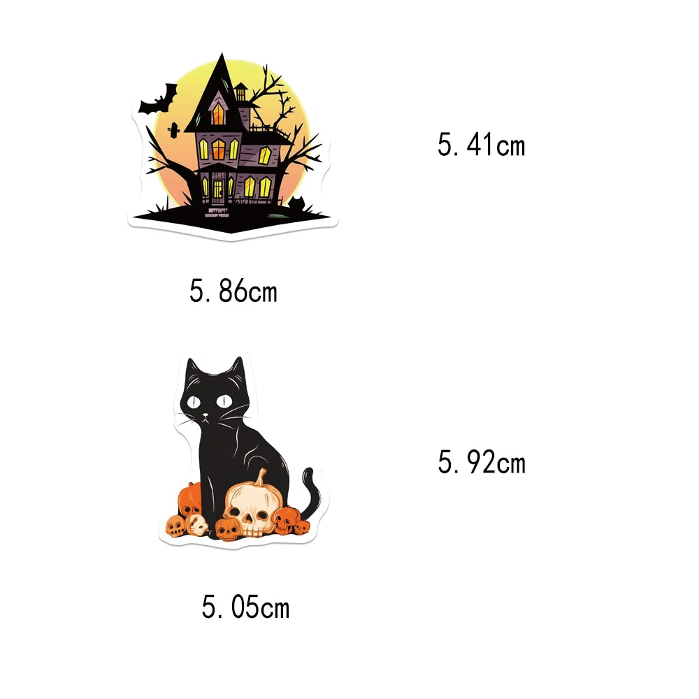 50PCS Cute Halloween Stickers Cartoon Ghost Pumpkin Castle Black Cat Pumpkin Skull Bat Creative Personality Celebration Festival