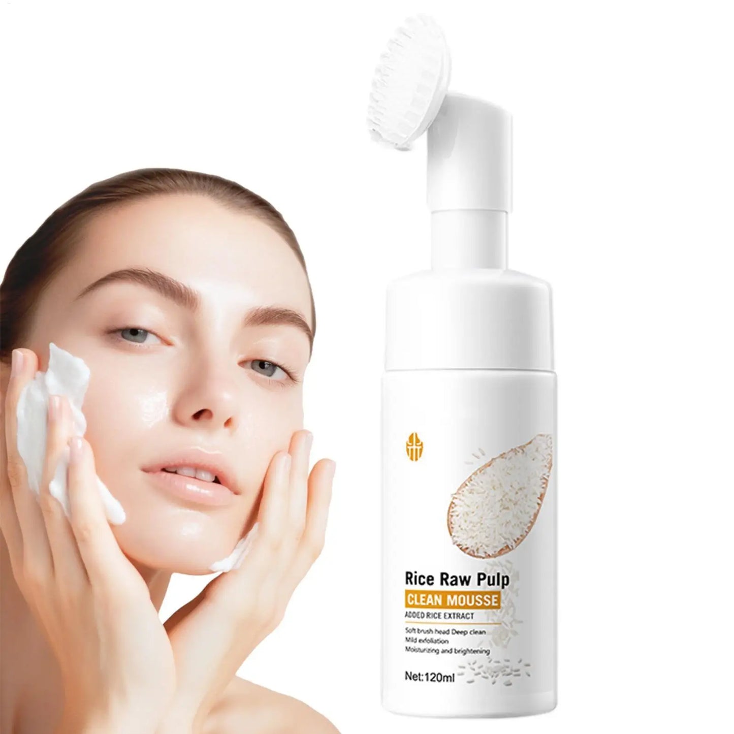 Rice Water Face Cleanser Rice Raw Pulp Foaming Facial Cleanser 120ml Soothing Facial Cleanser With Brush Head Clear Face Wash