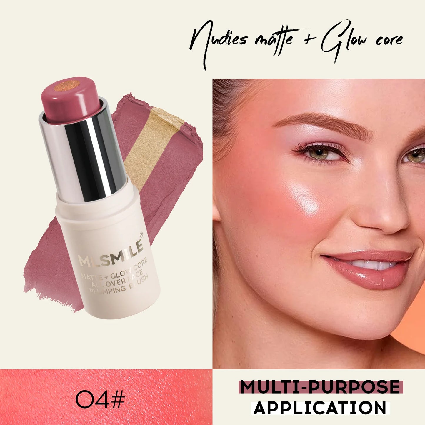 Multi-Tone Creamy Blush Stick Makeup Long-Lasting Waterproof Simple High-End Lip Cheek Tint High Pigment Hydrating Pink Blusher