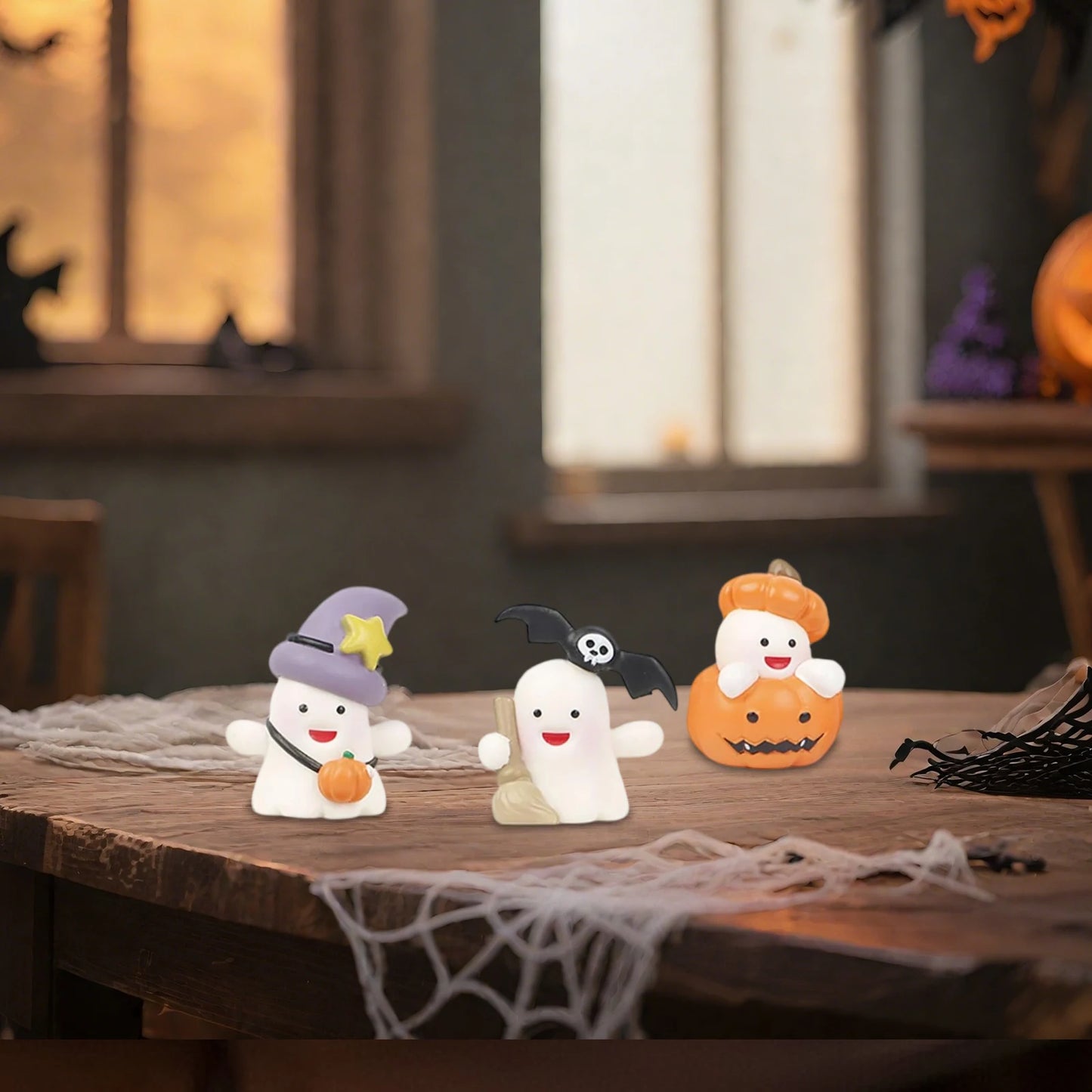 8PCS Halloween Miniature Figurines Cartoon Cute Devil Ghost Pumpkin Micro Ornaments Kit Festival Party Home Decoration Crafts