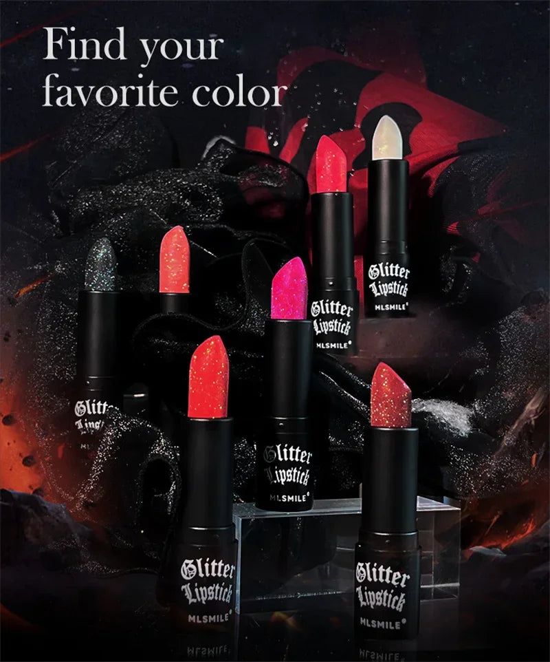 MLSMILE Multi-Color Non-stick Cup Matte Lipstick Lasting Easy Color Black Diamond Lipstick Shimmer Lip Gloss Dark Halloween Look