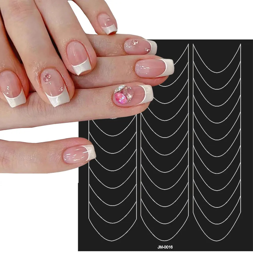 3D Airbrush Stencils Nail Stickers for French Tips Self-adhesive Wavy Lines Strips Nail Decals French Tips Guide Tool Nail Decor