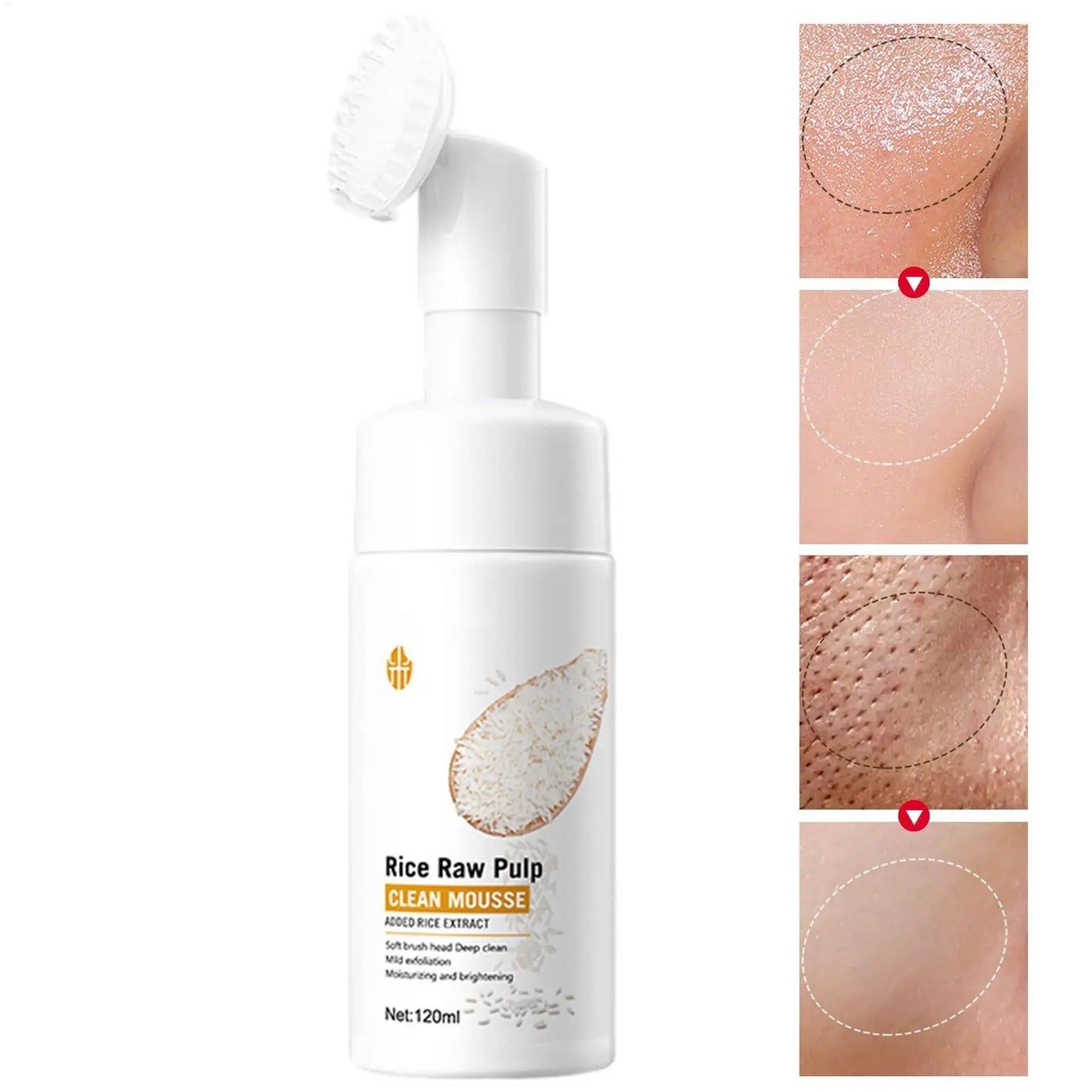 Rice Water Face Cleanser Rice Raw Pulp Foaming Facial Cleanser 120ml Soothing Facial Cleanser With Brush Head Clear Face Wash