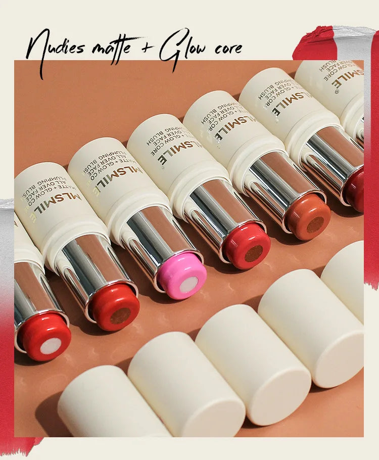 Multi-Tone Creamy Blush Stick Makeup Long-Lasting Waterproof Simple High-End Lip Cheek Tint High Pigment Hydrating Pink Blusher