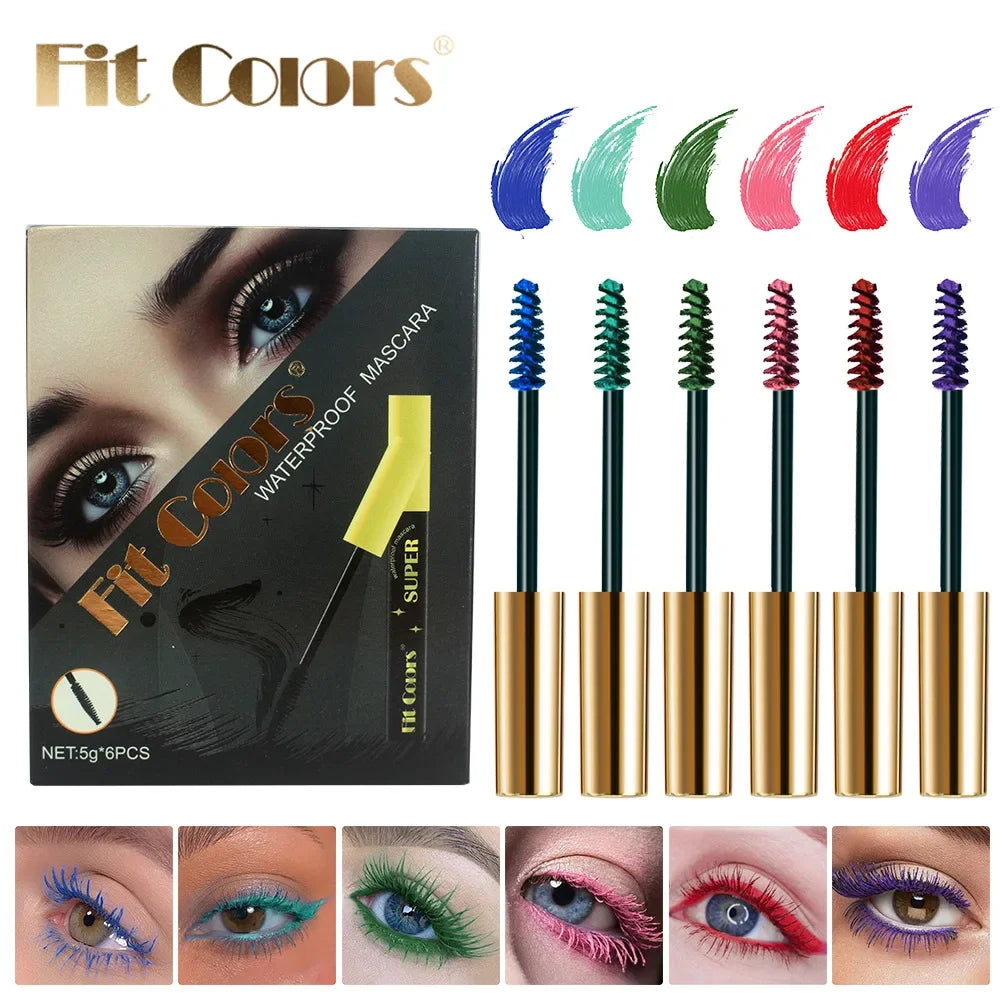 6 Color/Set Colored Mascara Cream Blue Green Lasting Waterproof Mascara Curling Eyelashes Thick Curl 3D Non-smudding Mascara