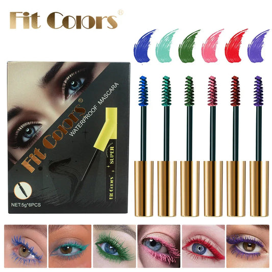 6 Color/Set Colored Mascara Cream Blue Green Lasting Waterproof Mascara Curling Eyelashes Thick Curl 3D Non-smudding Mascara