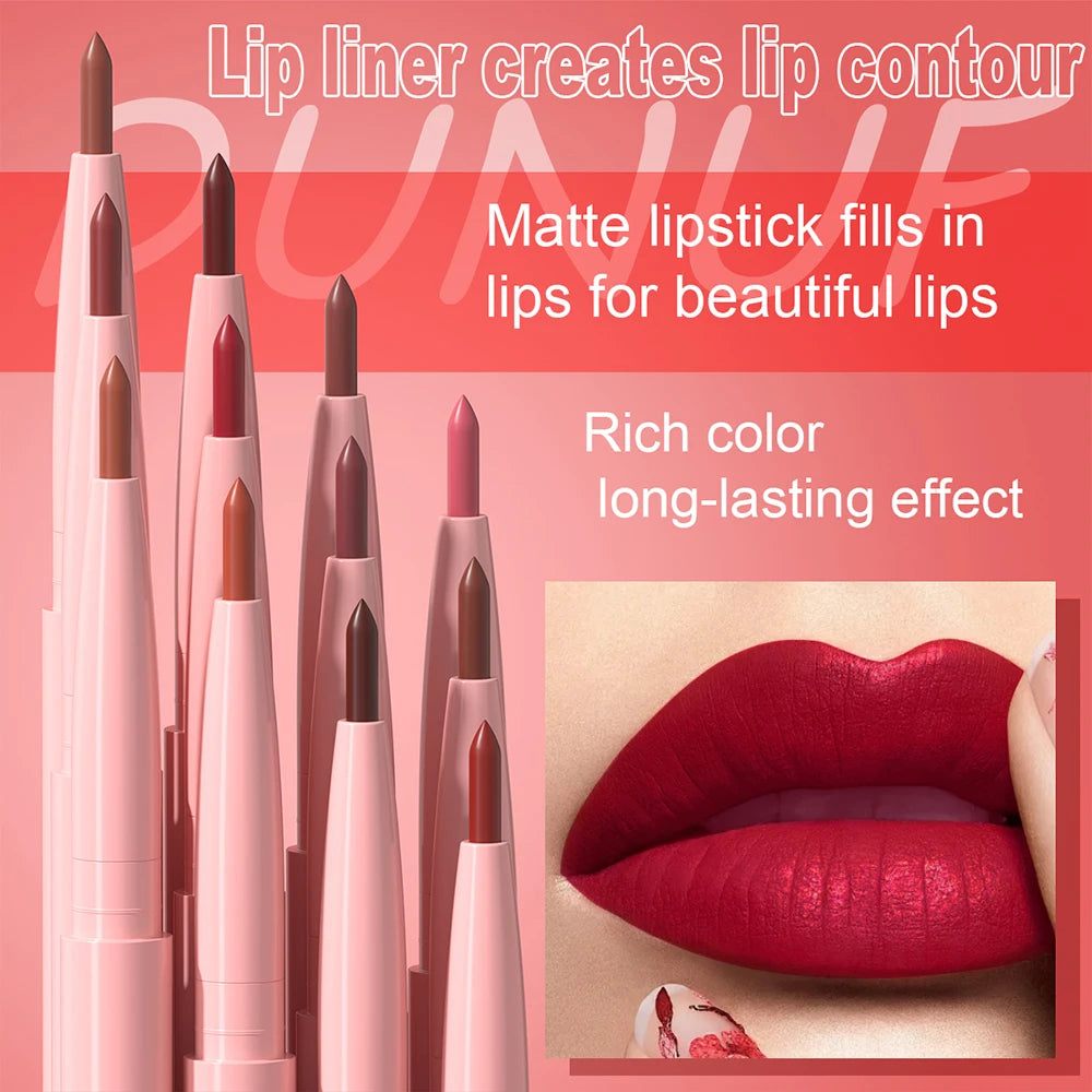 Red Brown Matte Lipstick Lip Liner Set Waterproof Long Lasting Hydrating Non Sticky Contour Lip Makeup