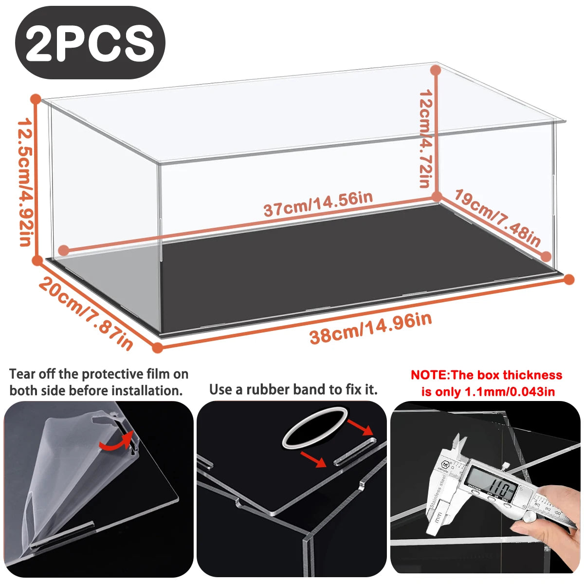 1:14 Scale Transparent Acrylic Display Box, Suitable for Protection and Display of Small Collections of Toy Car Model Building Blocks (Inner Circle Size 37X19X12Cm)