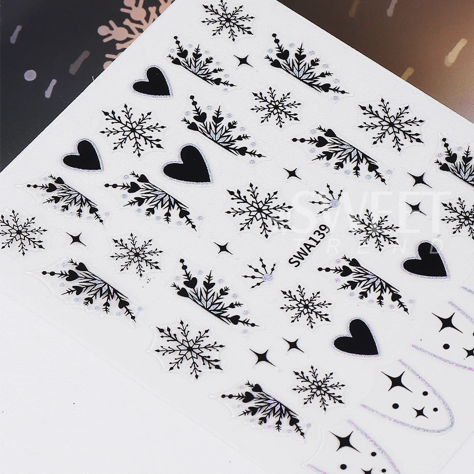 2pcs Gold Silver Christmas Nail Stickers 3D Bronzing Snowflake Xmas Tree Gingerbread Adhesive Decals DIY Winter Manicure Decor