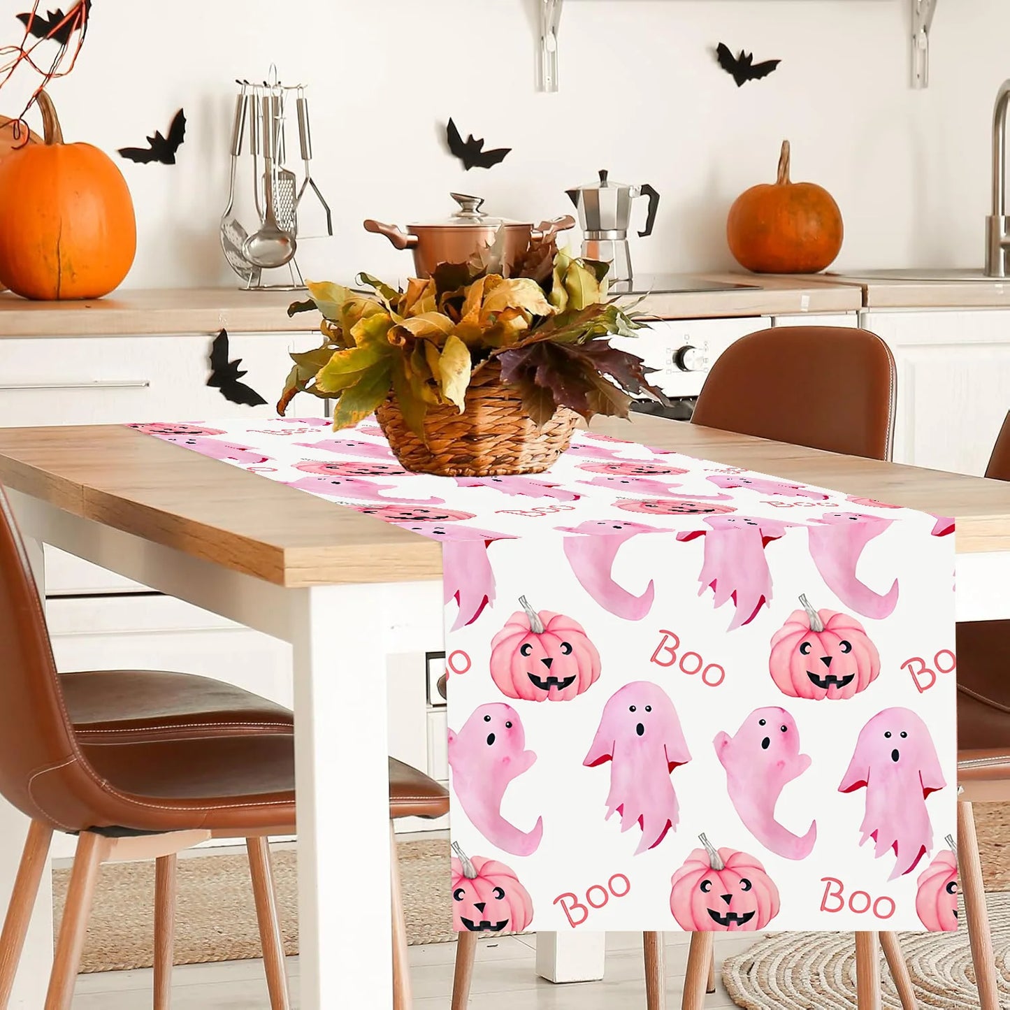 Halloween Pink Cute Ghosts Pink Bat tablecloth Halloween Cute style decoration party supplies desktop decorations holiday decor