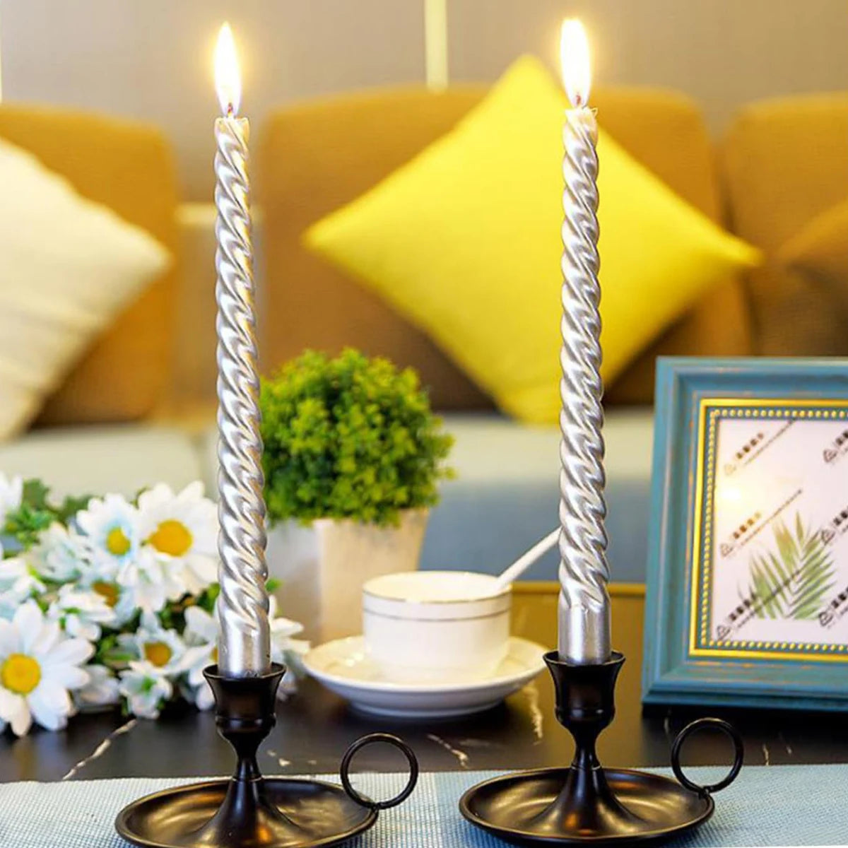 Metal Candle Holder Desktop Candlestick Adornment Candle Holder With Handle Centerpiece Dining Table Wedding Festive Decoration