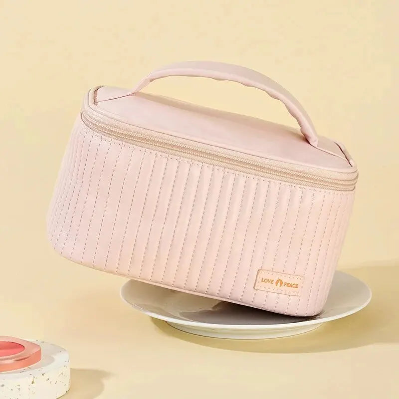 Makeup Bags for Women Travel Toiletry Cute Cases Bag Portable Solid Color Makeup Organizer Box Cosmetic Bag Neceser PU Leather