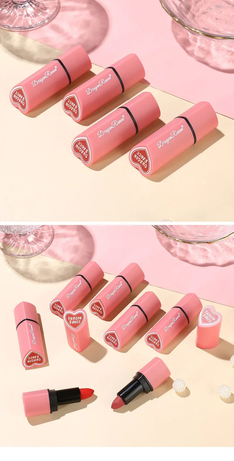 Cute Love Heart Lipstick Velvet Matte Nude Lipstick Pink Red Waterproof Lasting Lipsticks Stain Lip Balm Set Lip Tint Makeup