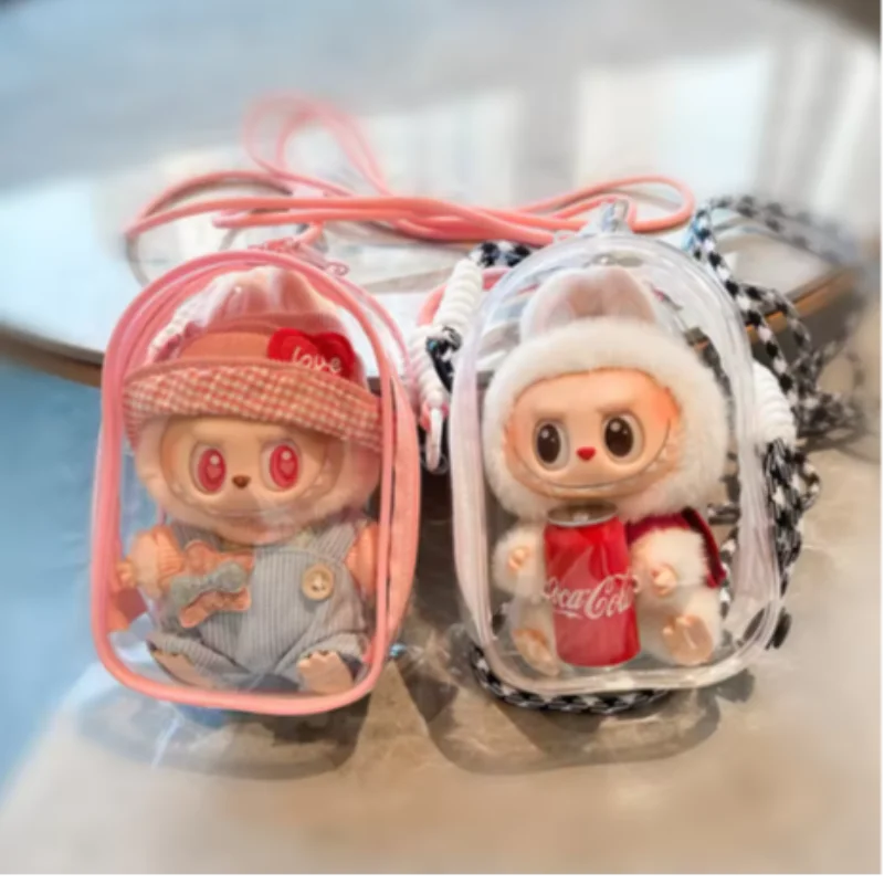 Labubu Transparent Display Bag Protector Case For 15/17cm Labubu V2 Sitting Party Pvc Storage Bag Doll Outfit Accessories