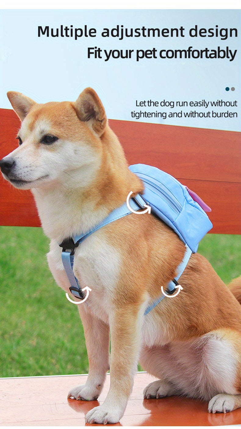 Colorful Nylon Pet Harness with Leash & Backpack - Cartoon School Bag Design for Dogs, Machine Washable, Ideal for Outdoor Adventures