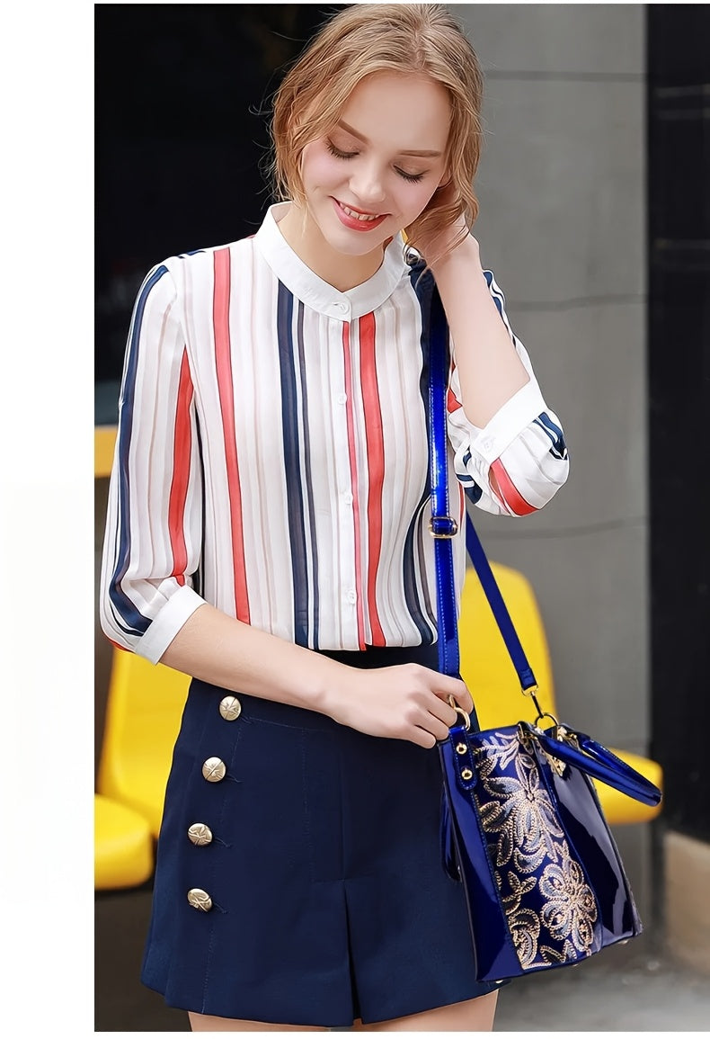 Designer Floral Embroidery Patent Leather Handbag for Women, Large Capacity Shoulder Tote with Zipper Closure, Polyester Lined, Paint Detail, Party Bag