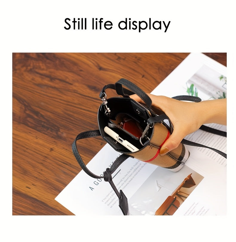 Ondy Women's Retro Caramel & Brown Plaid Handbag with Detachable Strap - Closure Small Crossbody Bag, Golden-Tone Hardware, Phone & Keys Holder, Synthetic Lining, Versatile Everyday & Formal Purse for Commuting, Work, Travel