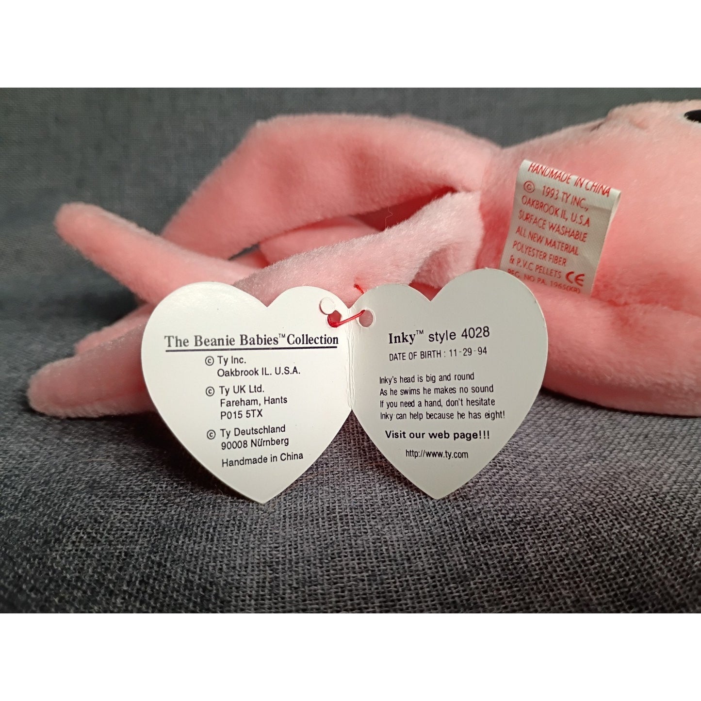 Ty Beanie baby-Inky The Octopus- Birthdate 94-Tushtag Says 93 Rare Errors